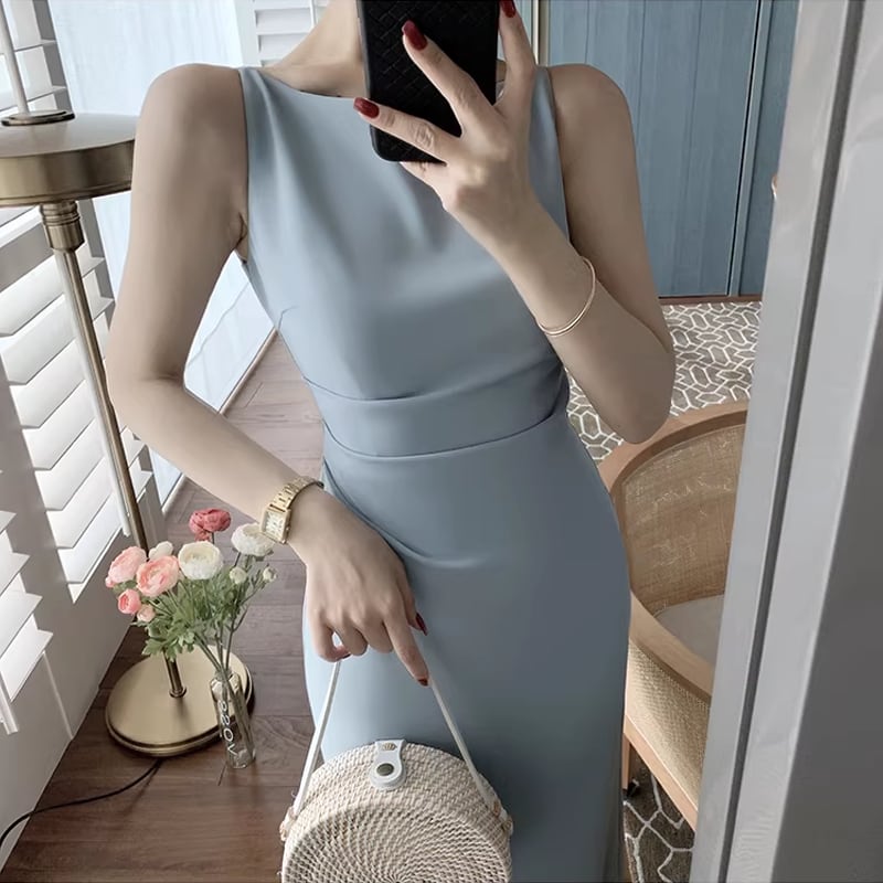 【dress】ノースリーブロングワンピース Q8434