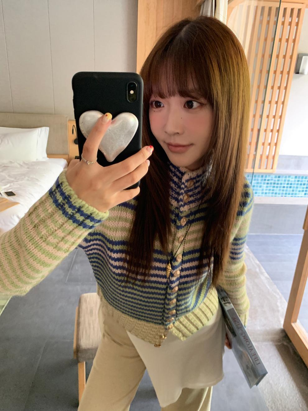 【outer】ボーダー柄ニットカーデ　M27351