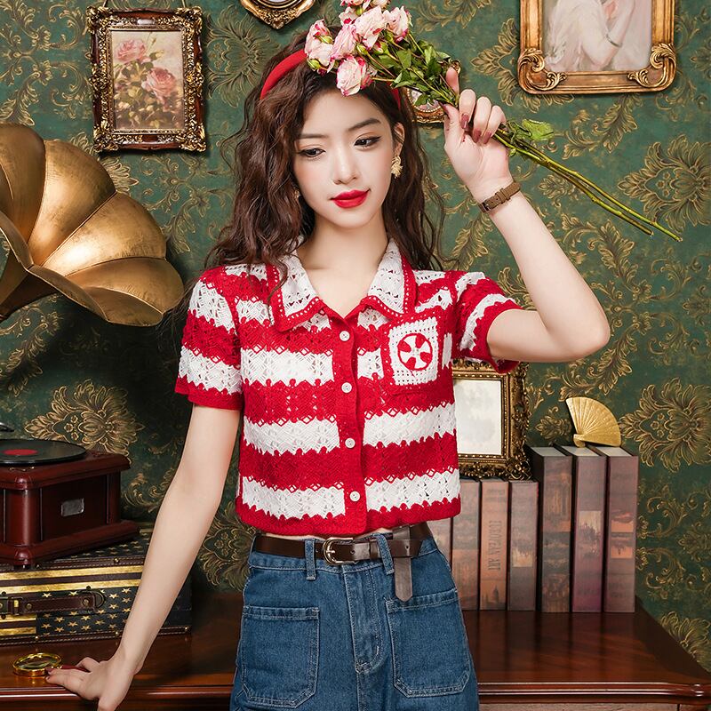 【tops】ストライプ柄ニットトップスG20450