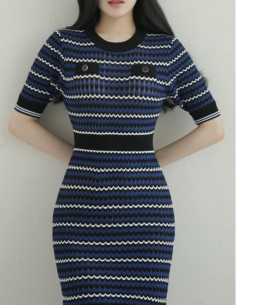 【dress】ボーダー柄ニットワンピース　M24916
