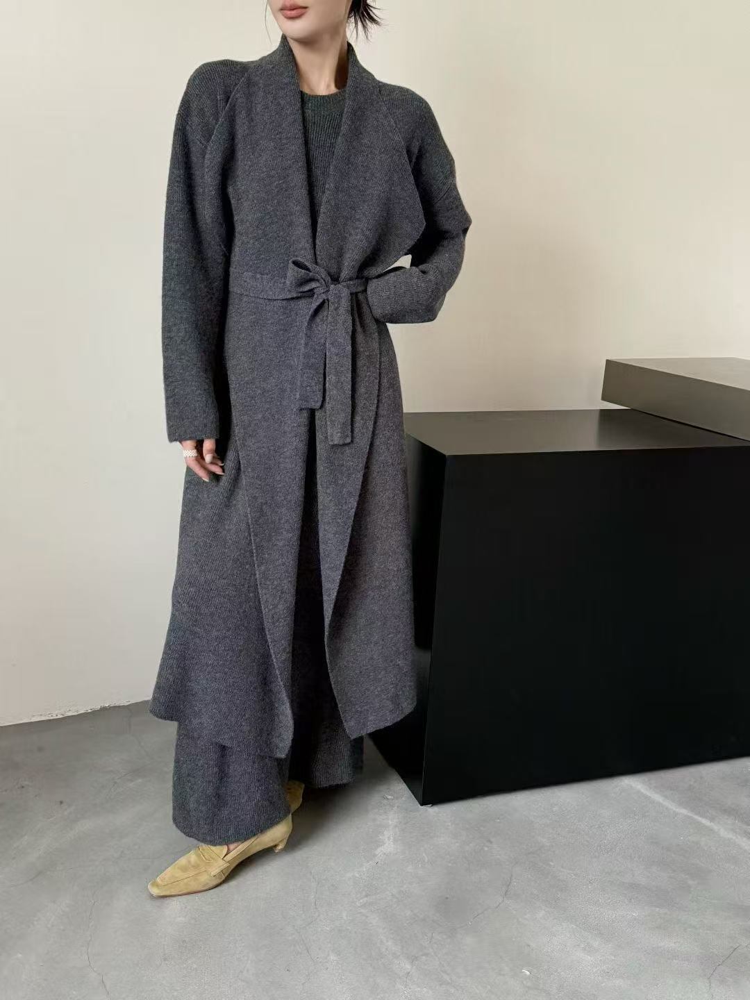 【set】ロングカーディガン×ハイネックホルダーワンピースセット Q7227
