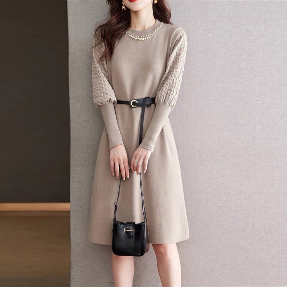【dress】パール付きニットワンピース　M19126