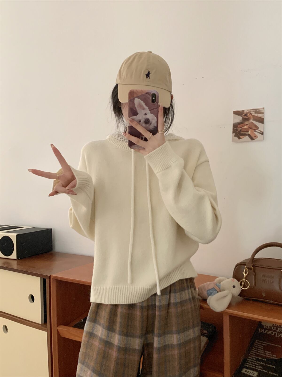 【tops】フード付きニットセーター　M28642