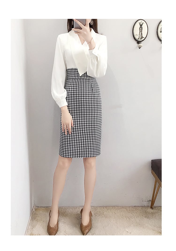 【dress】上品な質感!気質満点シンプルOL通勤切り替えタイトワンピース G2448