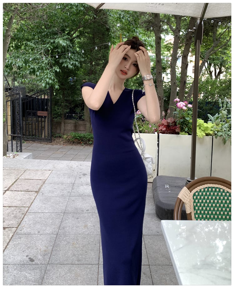 【dress】Vネックニットワンピース　M24482