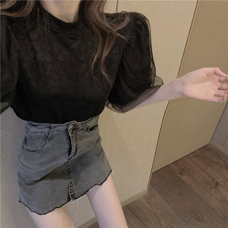 【tops】パフスリーブレースブラウスG20111