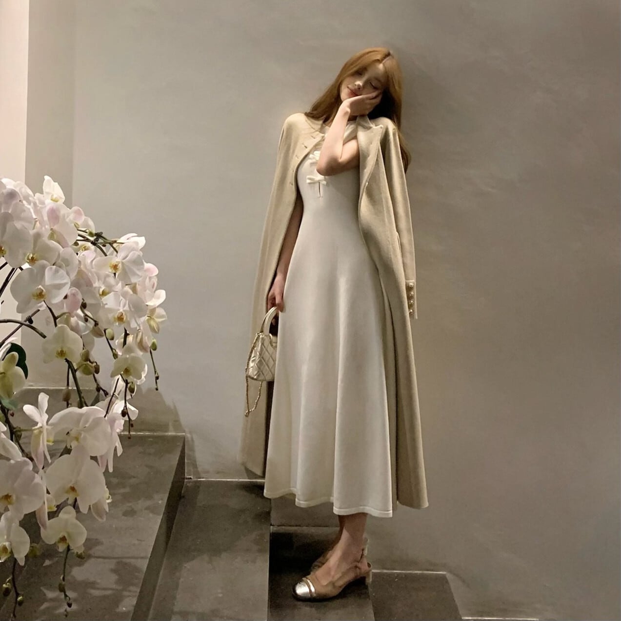 【dress】リボンノースリーブニットワンピース N3516