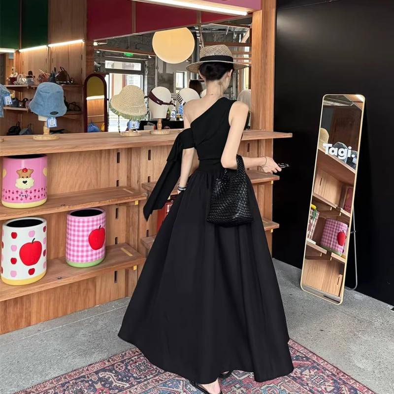 【dress】ワンショルダーAラインロングワンピース Q8265