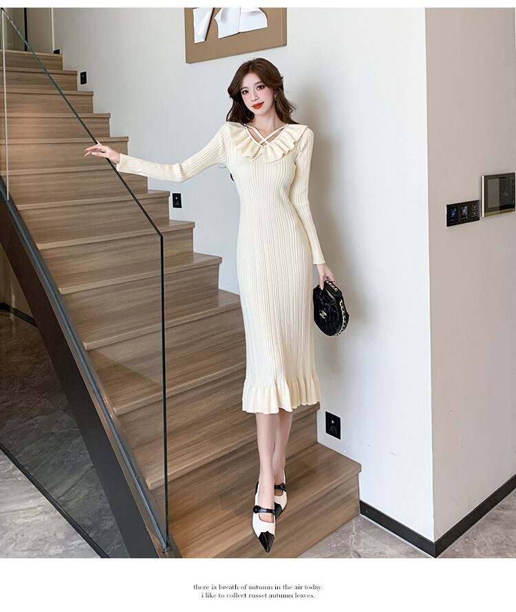 【dress】フリルニットワンピース　M18803