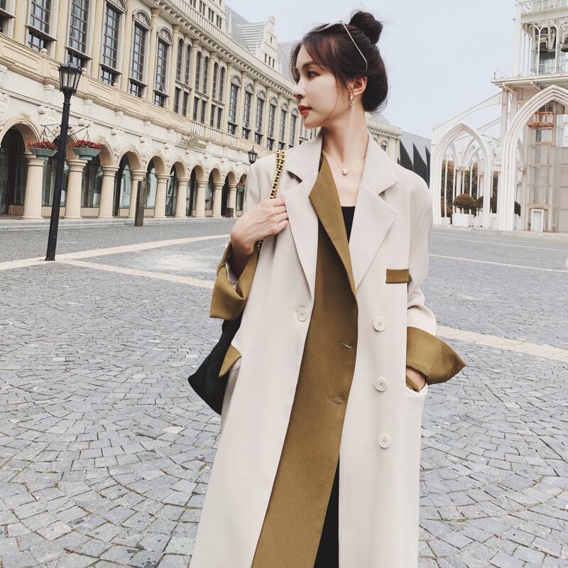 【outer】美人度アップ!ファッション魅力的上品な質感エレガントロング丈トレンチコート G2777