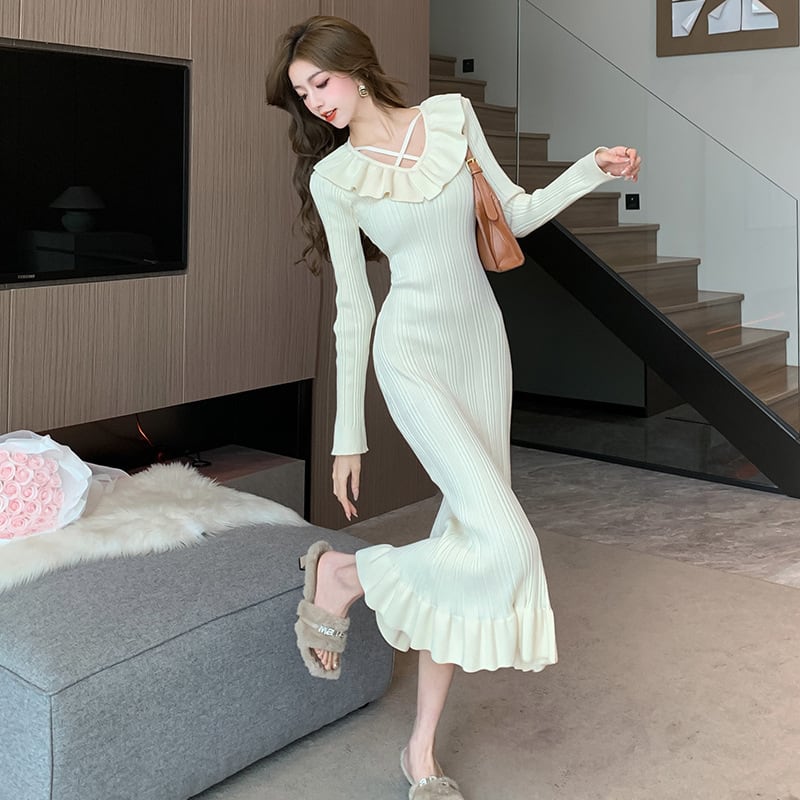 【dress】フリルニットワンピース　M28585