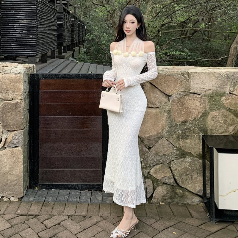 【dress】レースチュールドッキングワンピース　M27960