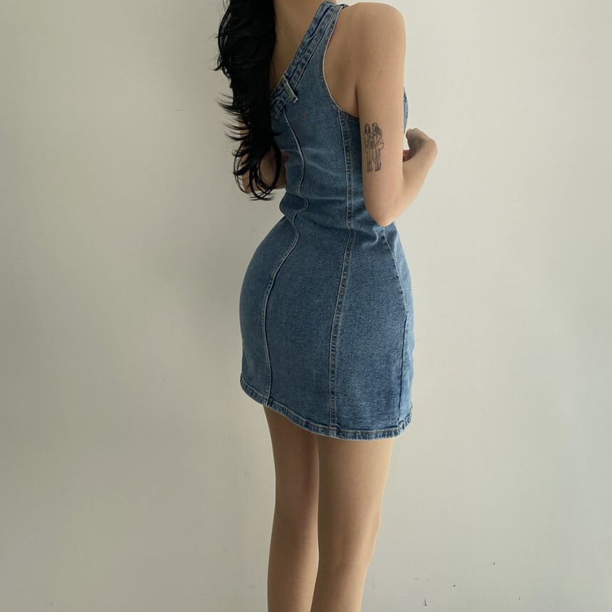 【dress】オフショルダーデニムワンピース　M25031