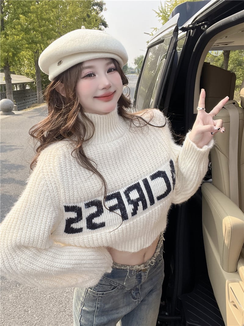 【tops】ハイネックニットトップス Q7177