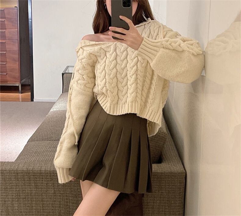 【tops】フード付きニットセーター　M18719