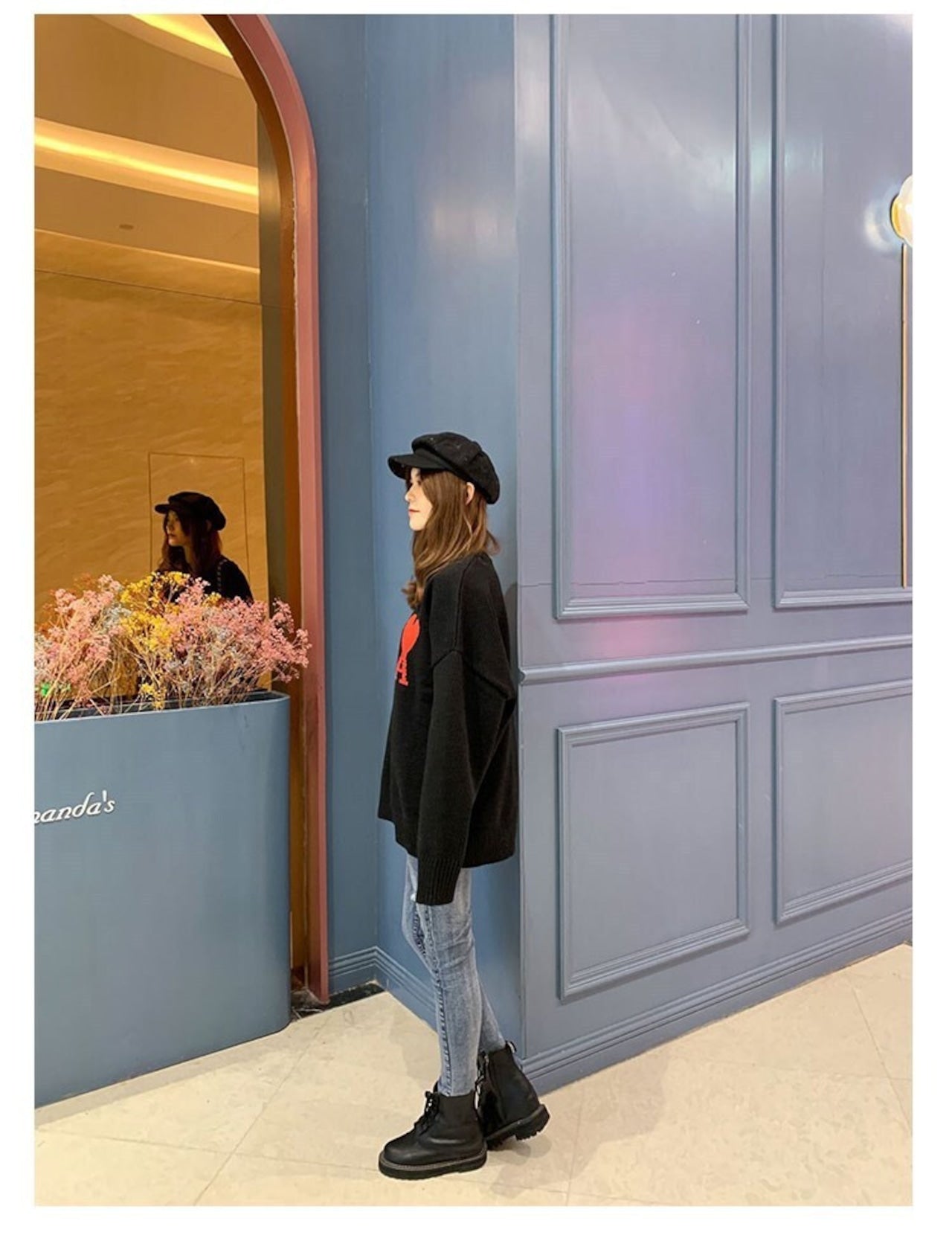 【tops】ラウンドネック長袖ニットセーターF8103