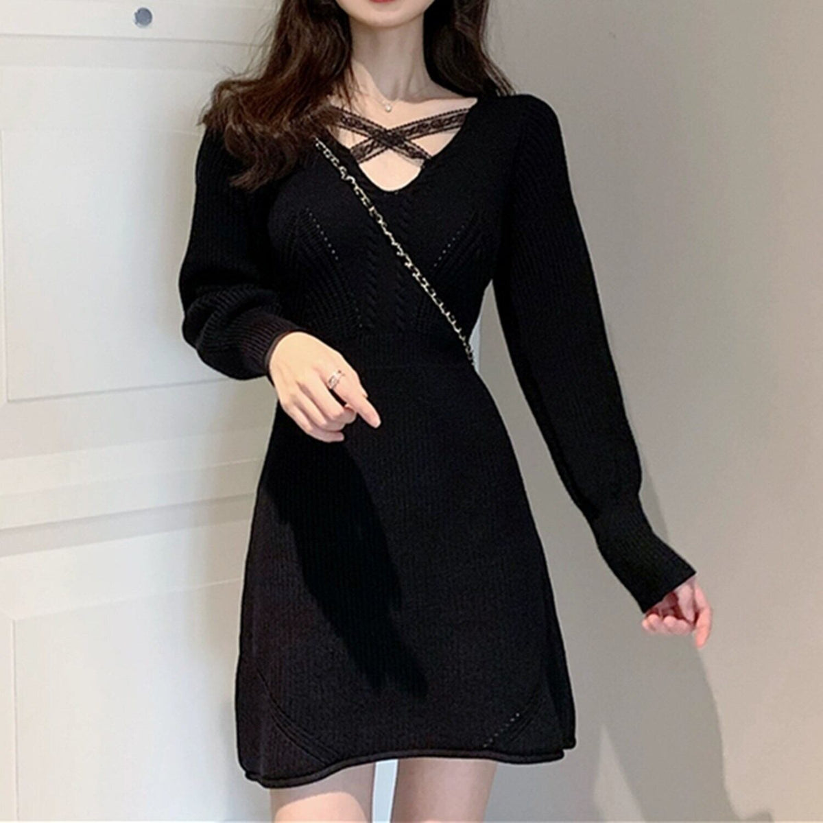 【dress】ニットミニワンピース 　N2265