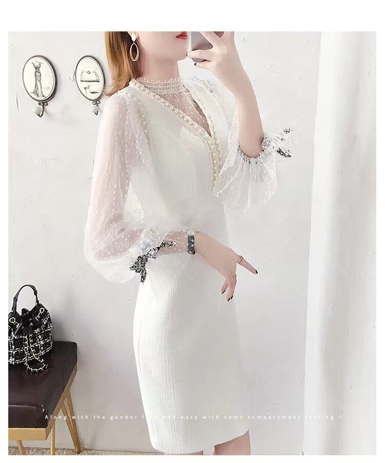 【set】一目惚れ！長袖ラッパ袖レーストップス+Vネック体型カバーベストOL通勤セットアップF1553