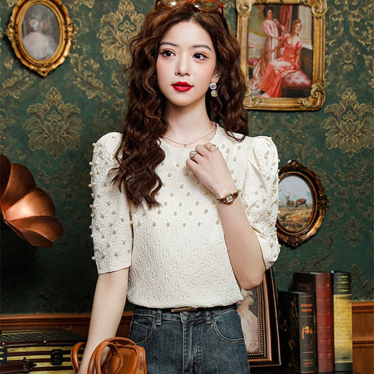 【tops】ビーズパフスリーブTシャツG20924