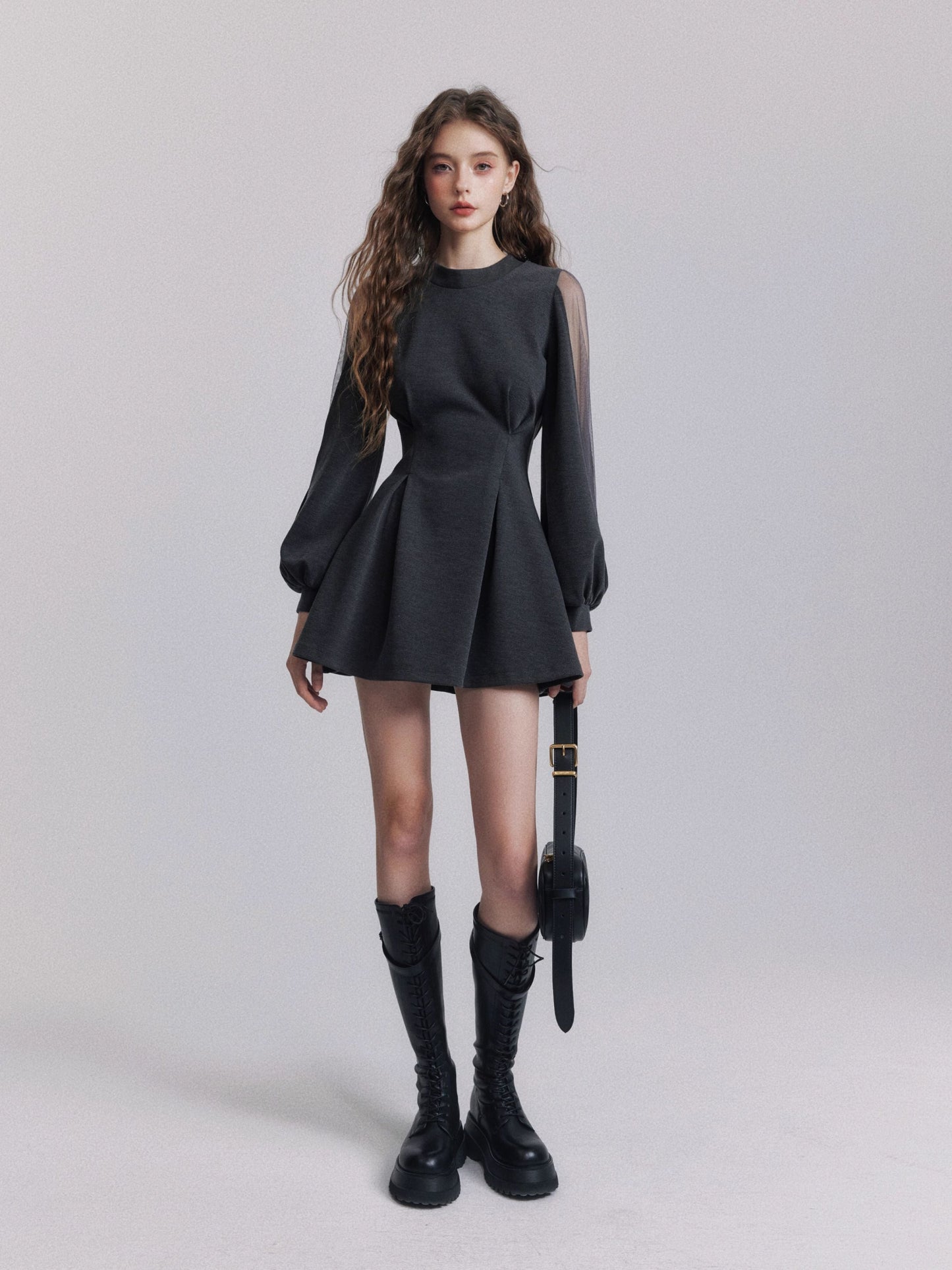 【dress】バックリボンチュールスリーブミニワンピース　N3484