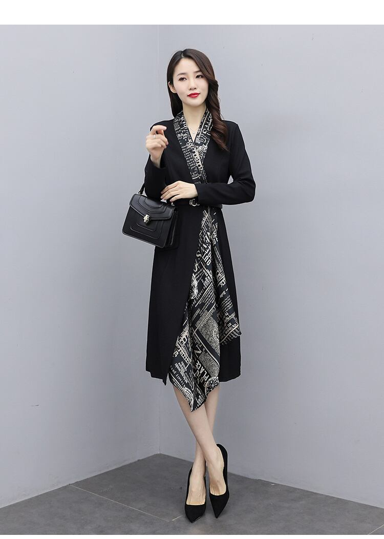 【dress】エレガントファッション気質満点春Vネック切り替えワンピース G2038