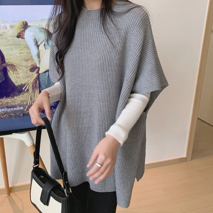 【tops】スリットケープニットジレ　M18411