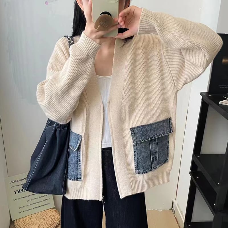【outer】デニムドッキングニットカーディガン Q7254