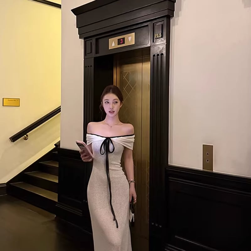 【dress】2wayオフショルダーロングワンピース Q8035