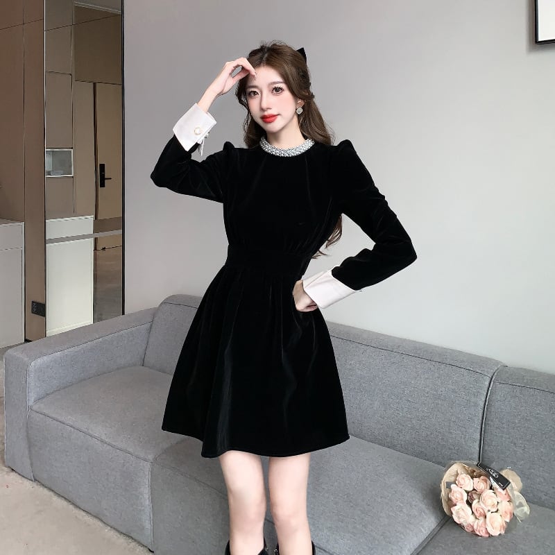 【dress】ビジュードッキングワンピース　M28245