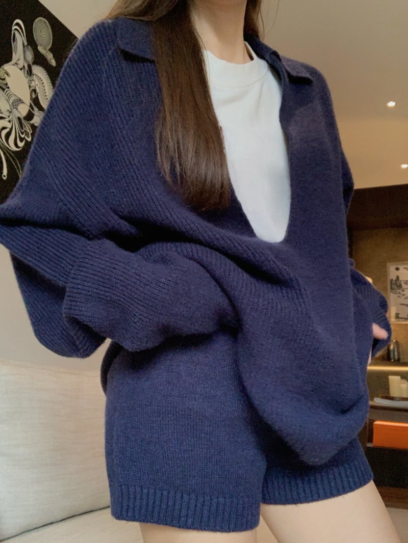 【set】ゆったりⅤネックニットトップス×ショートパンツセット    N2721