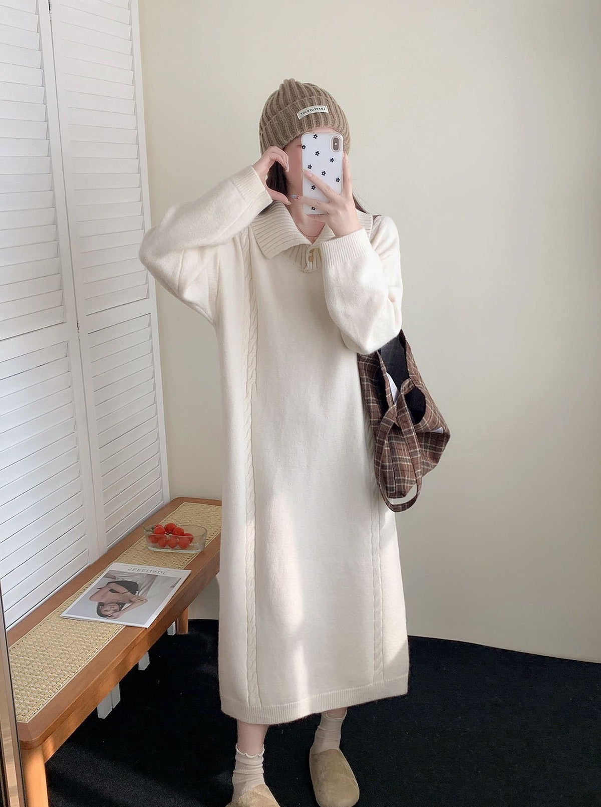 【dress】折り襟ロングニットワンピース Q7771
