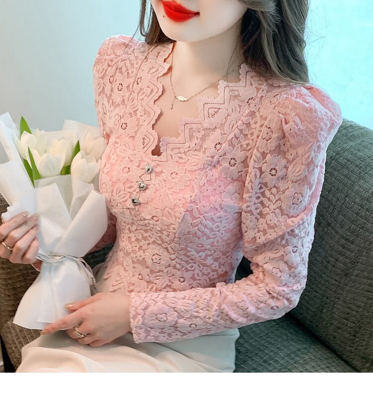 【tops】レースパフスリーブトップス　M18847