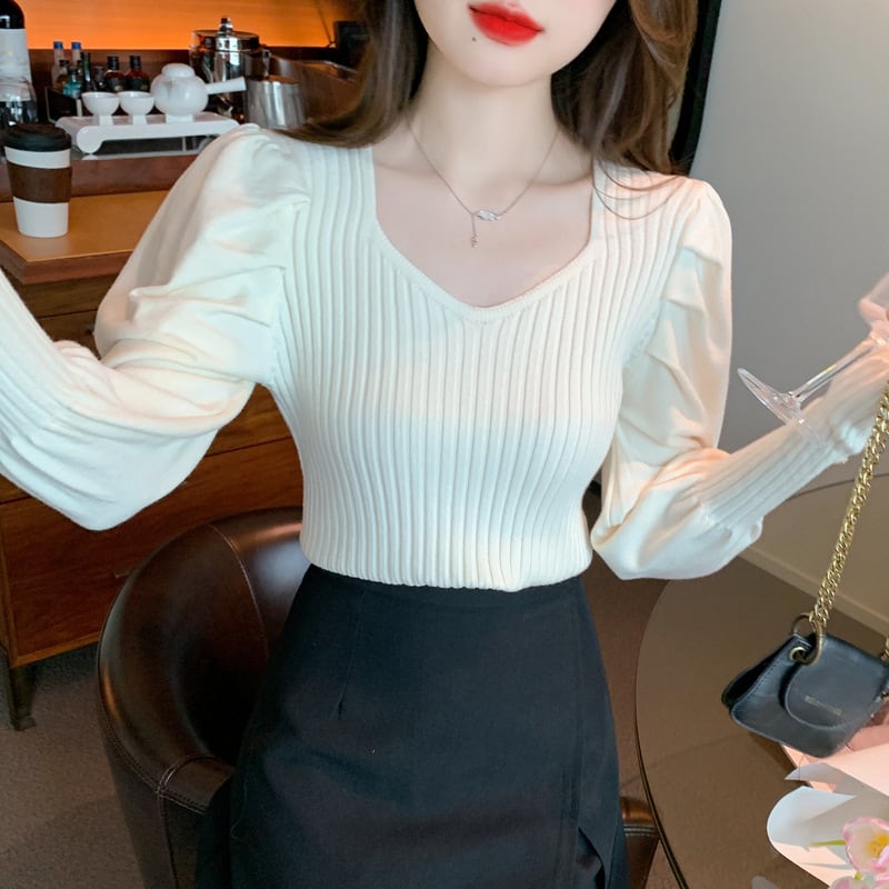 【tops】無地ニットトップス　M26208
