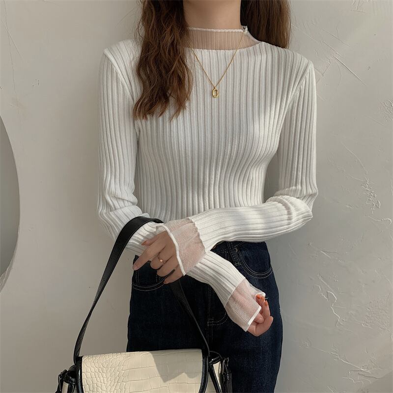 【tops】チュールドッキングニットトップス　M26543