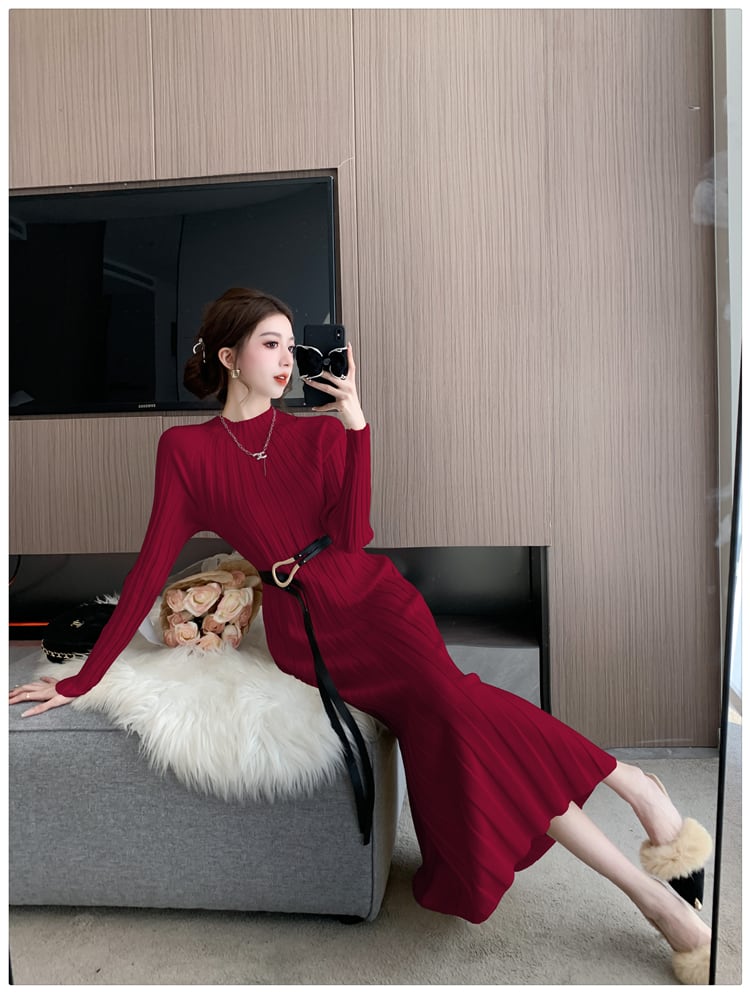 【dress】ニットワンピースベルト付き　M27464