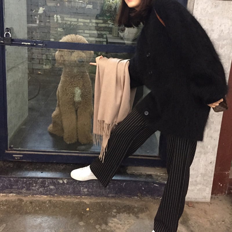 【outer】Vネックシャギーニットカーデ　M26229