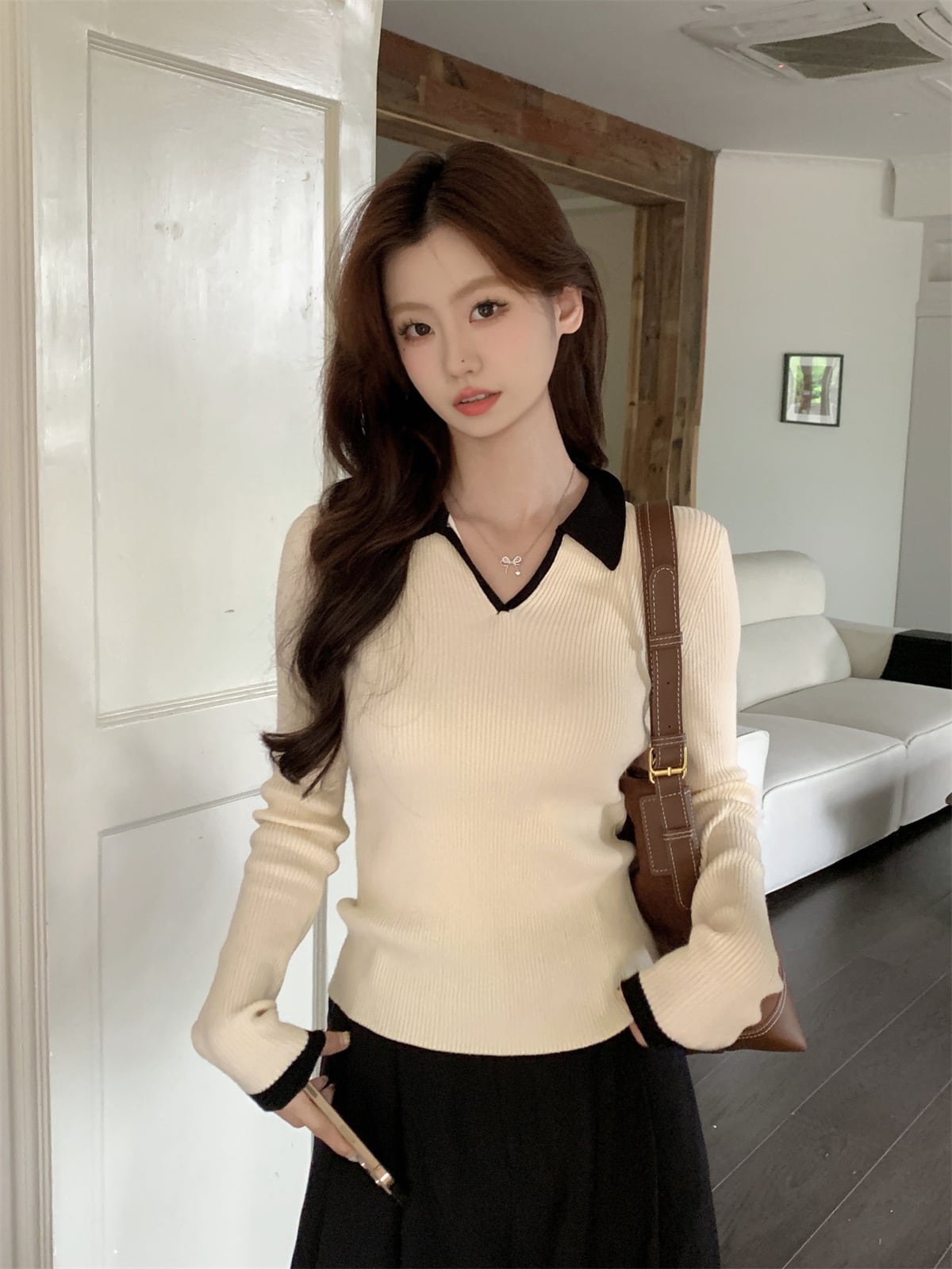 【tops】POLOネックニットトップス　M28677