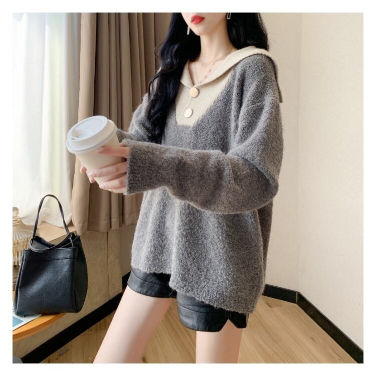 【tops】配色ニットセーター　M18490