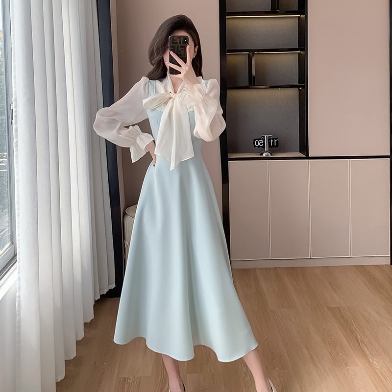 【dress】リボン偽二つ切り替えワンピース G19972