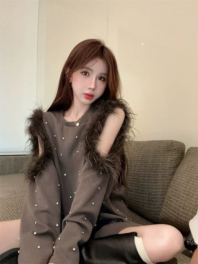 【tops】エコファー肩開きビジューパーカーF6187