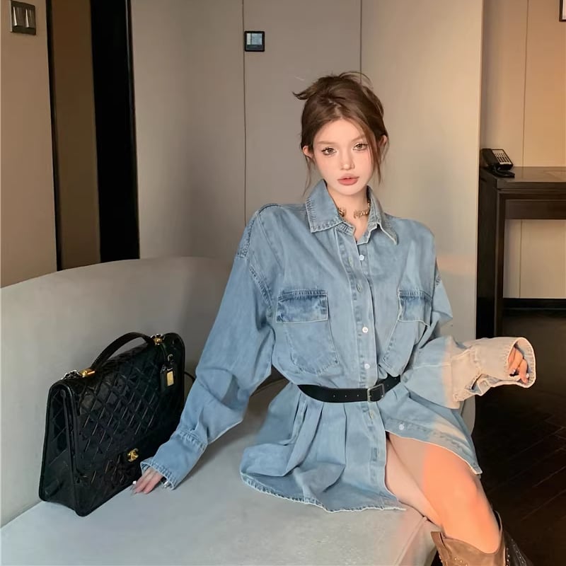 【dress】Aラインデニムワンピース Q8179