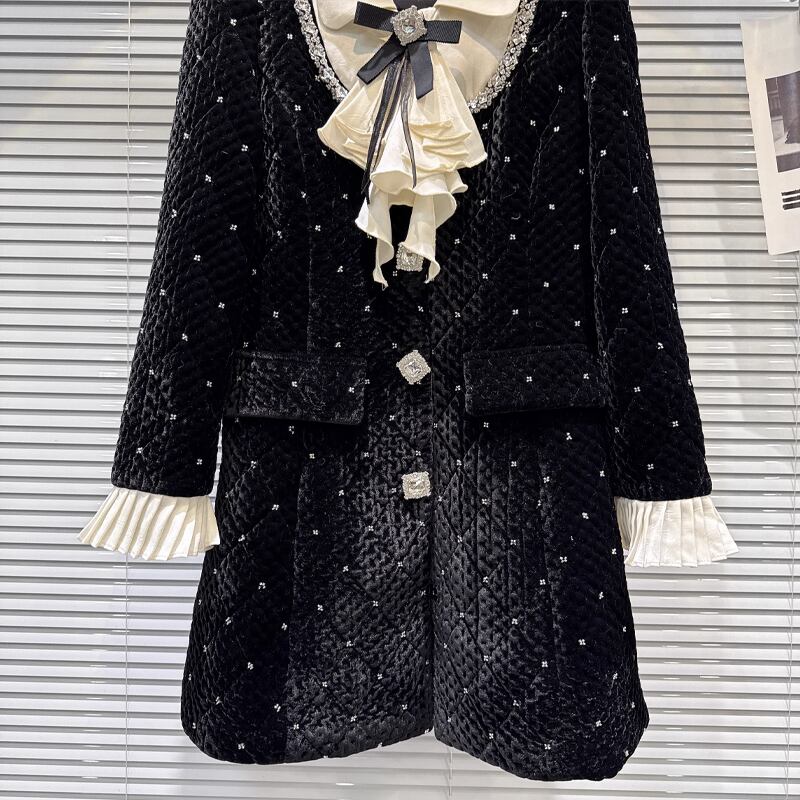 【outer】リボン付きピーターパンカラー中綿コート Q7331