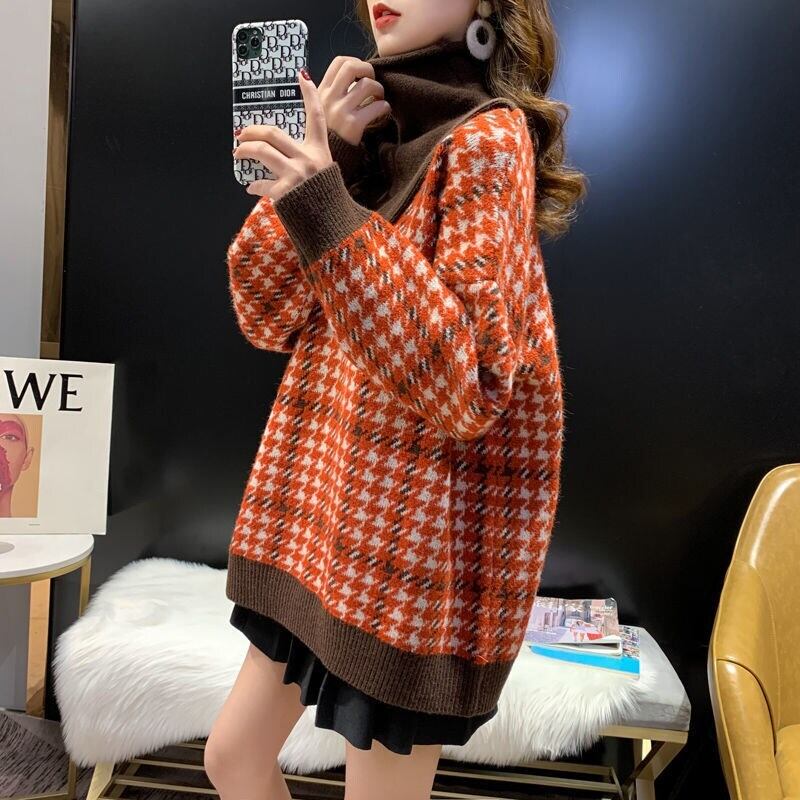 【tops】美人度アップ!韓国系ハイネック偽二つ切り替え秋冬ゆったりルーズ厚手セーター G3658