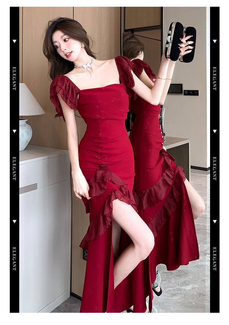 【dress】フリル不規則スリットワンピース G20665