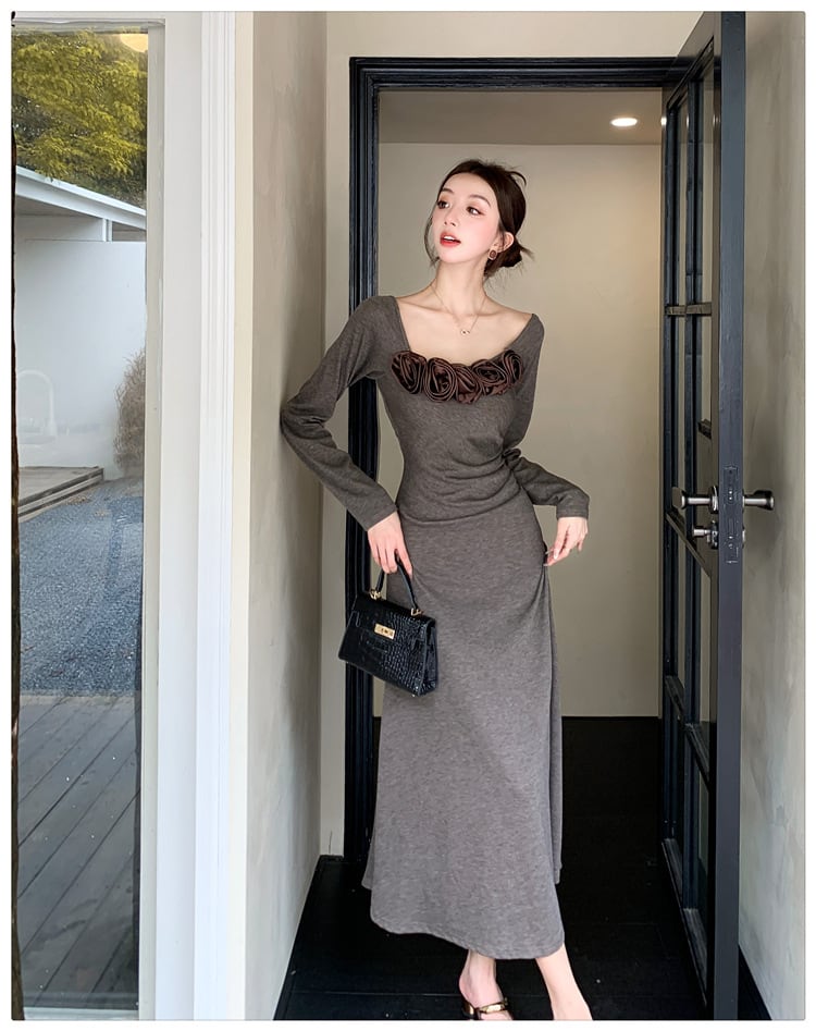 【dress】立体フラワーニットワンピース　M26416