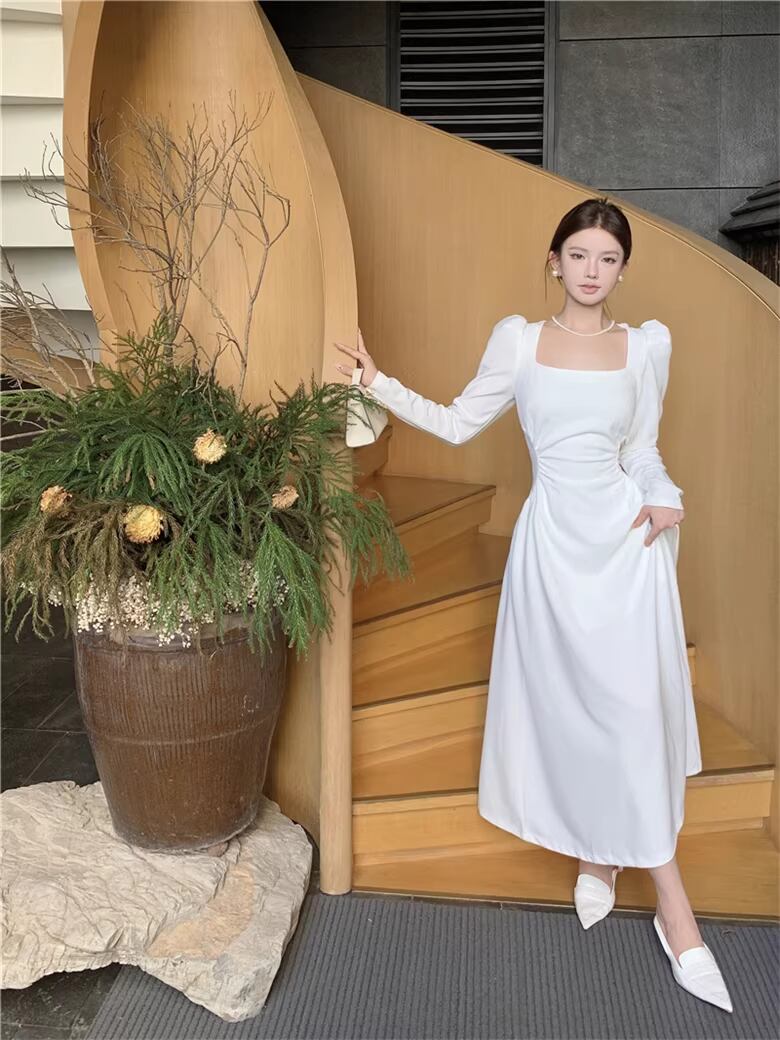 【dress】スクエアネックロングワンピース Q8111