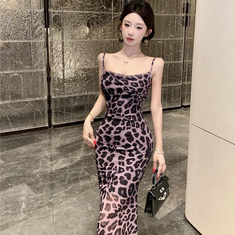 【dress】ヒョウ柄キャミワンピース Q8081