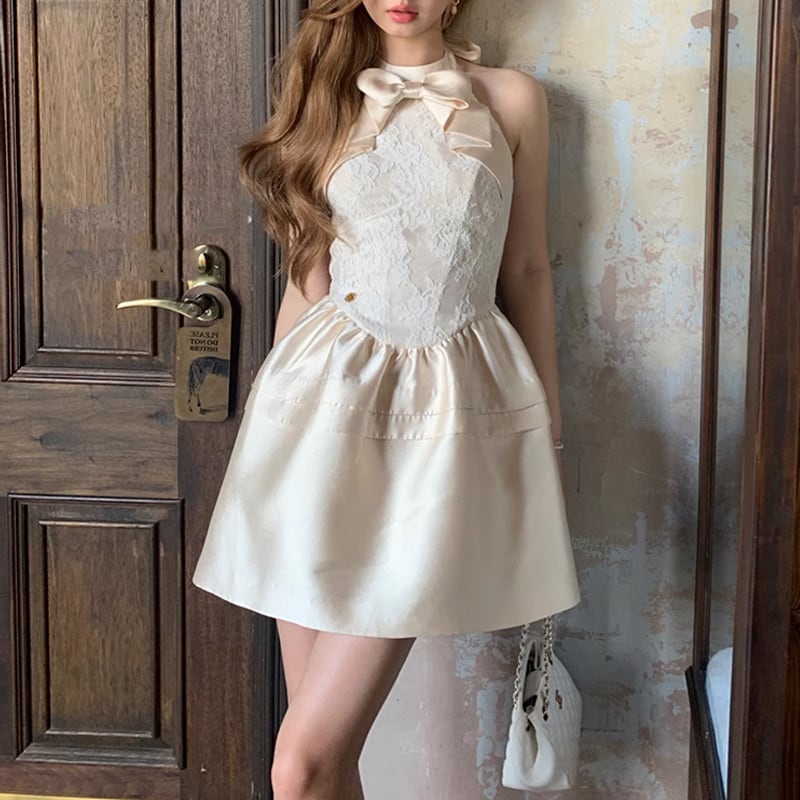 【dress】リボン付きレースワンピース　M24184