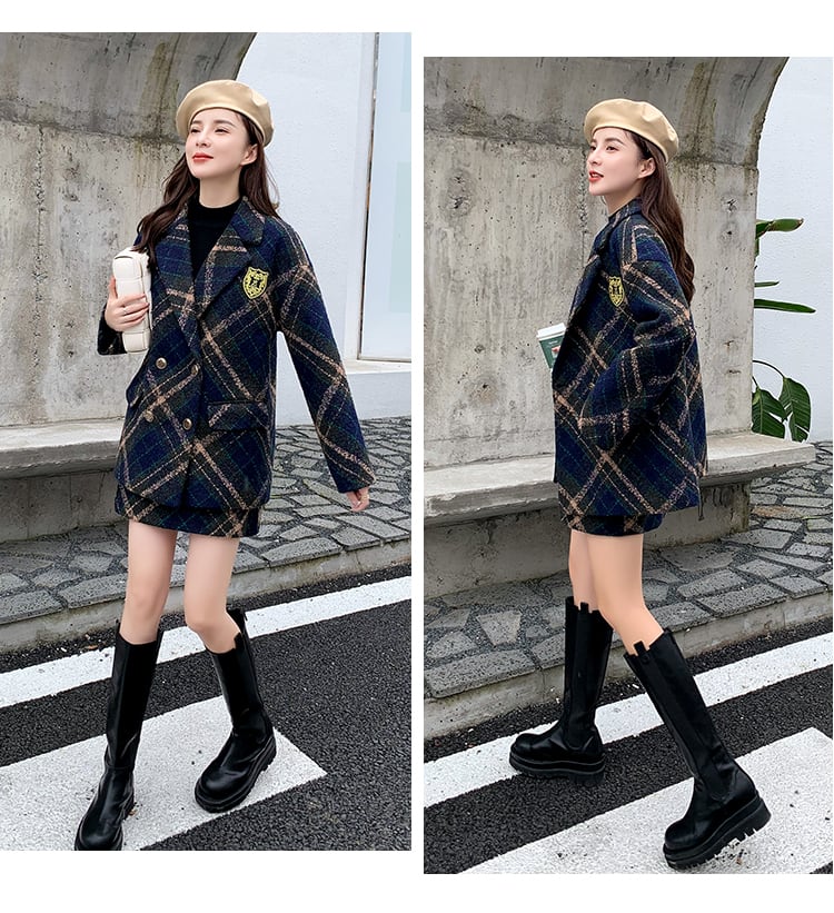 【set】ファッション!気質満点レトロオシャレスーツアウター+スカート２点セット G3586