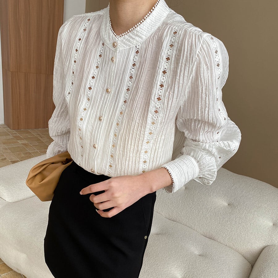 【tops】カットワーク刺繍シャツブラウス　M29960